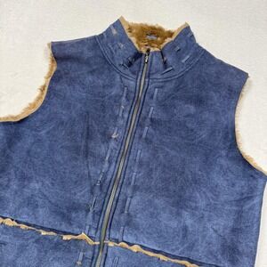 Cabela's Vest Womens Medium Blue Faux Suede Sherpa Lined Full Zip Pockets Warm